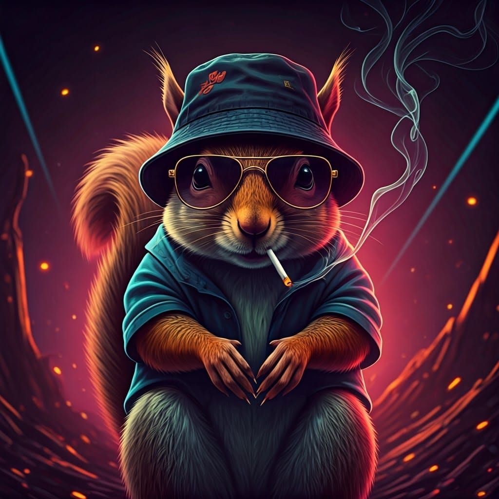 Squirrel Rave: Neon Lights and Fantasy Concept Art
