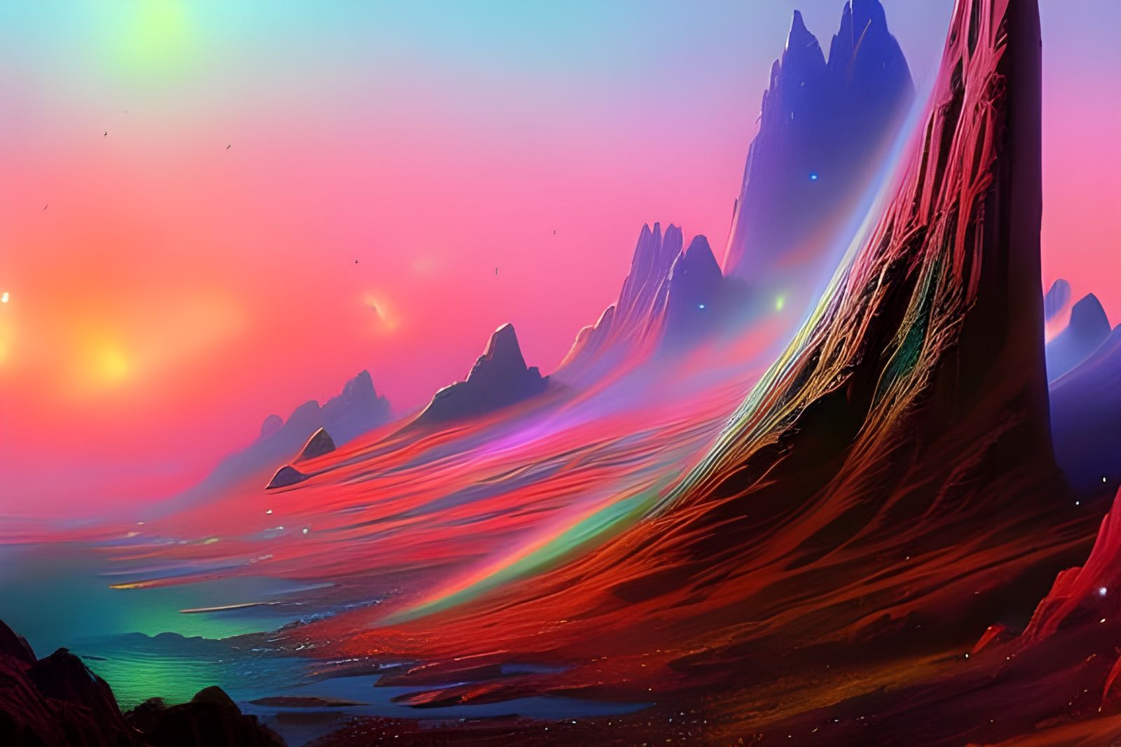 Multicolor Comets in Atmospheric 3D Illustration