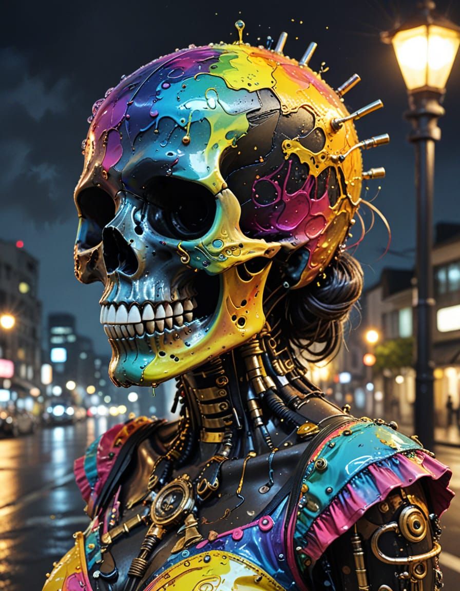 Steampunk Skull Illustration in Vivid Colors