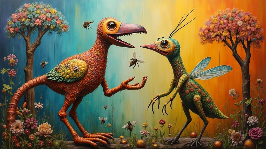 Hundertwasser Style Puppet with Bird and Bees