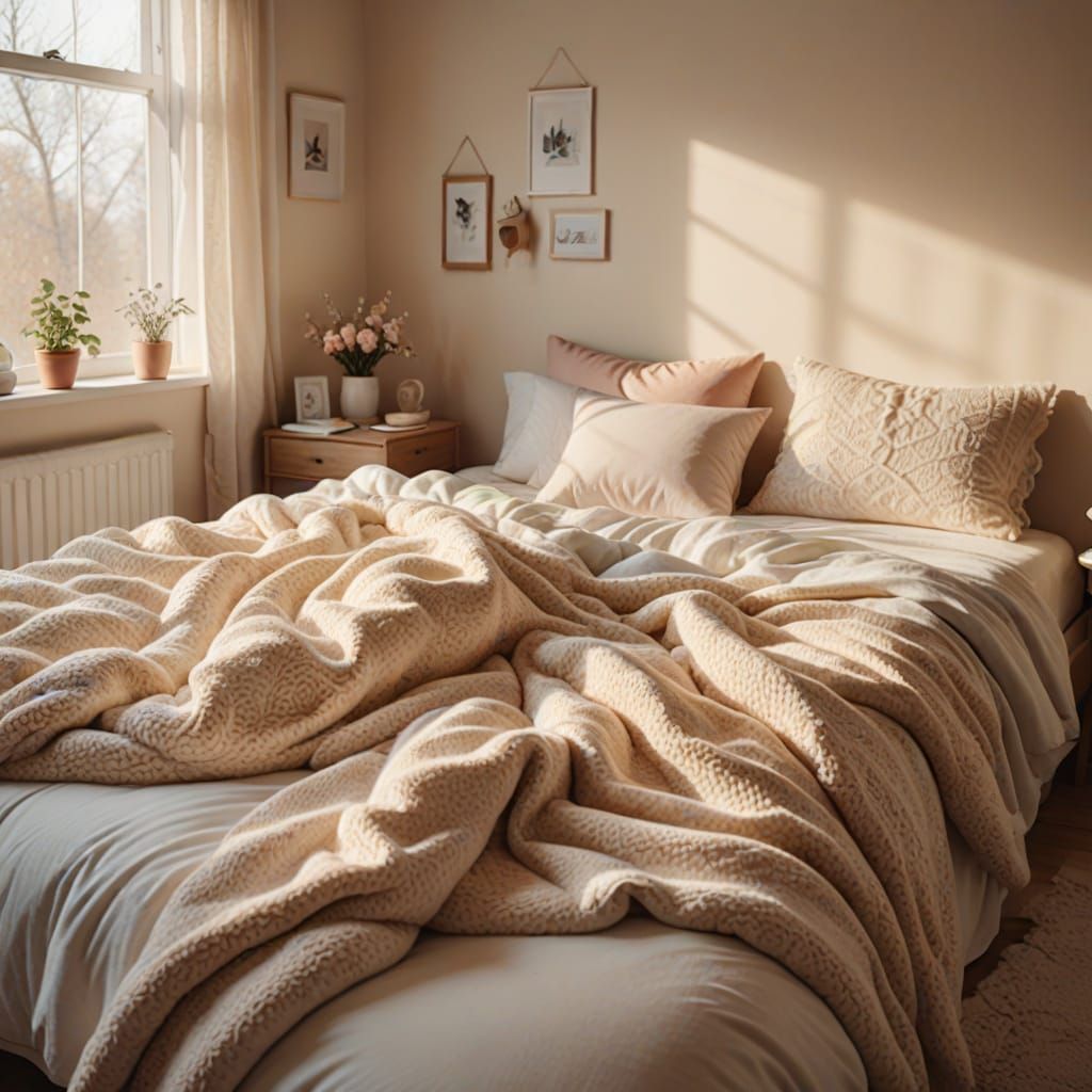 Cozy Bedroom with Warm Golden Lighting