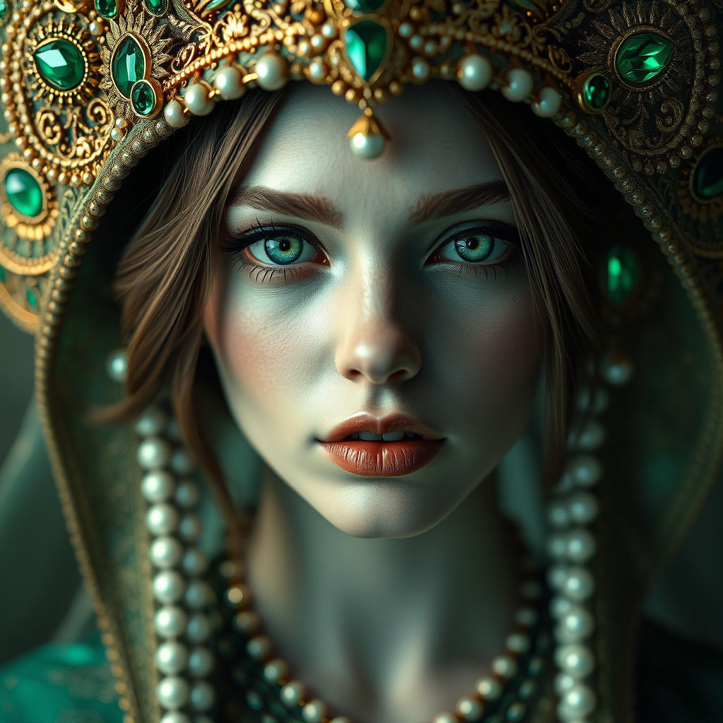 Ethereal Regal Beauty in Mythical Headdress
