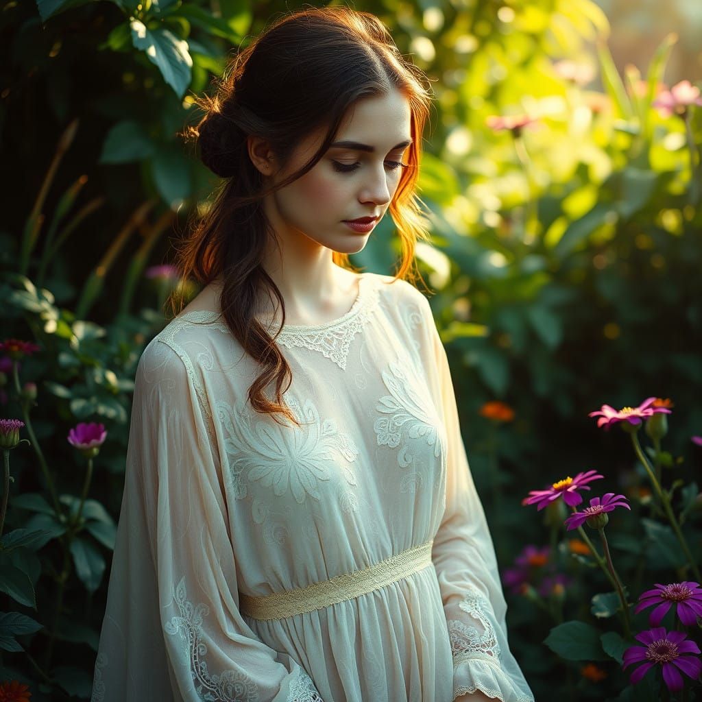 Serene Woman in Lush Garden