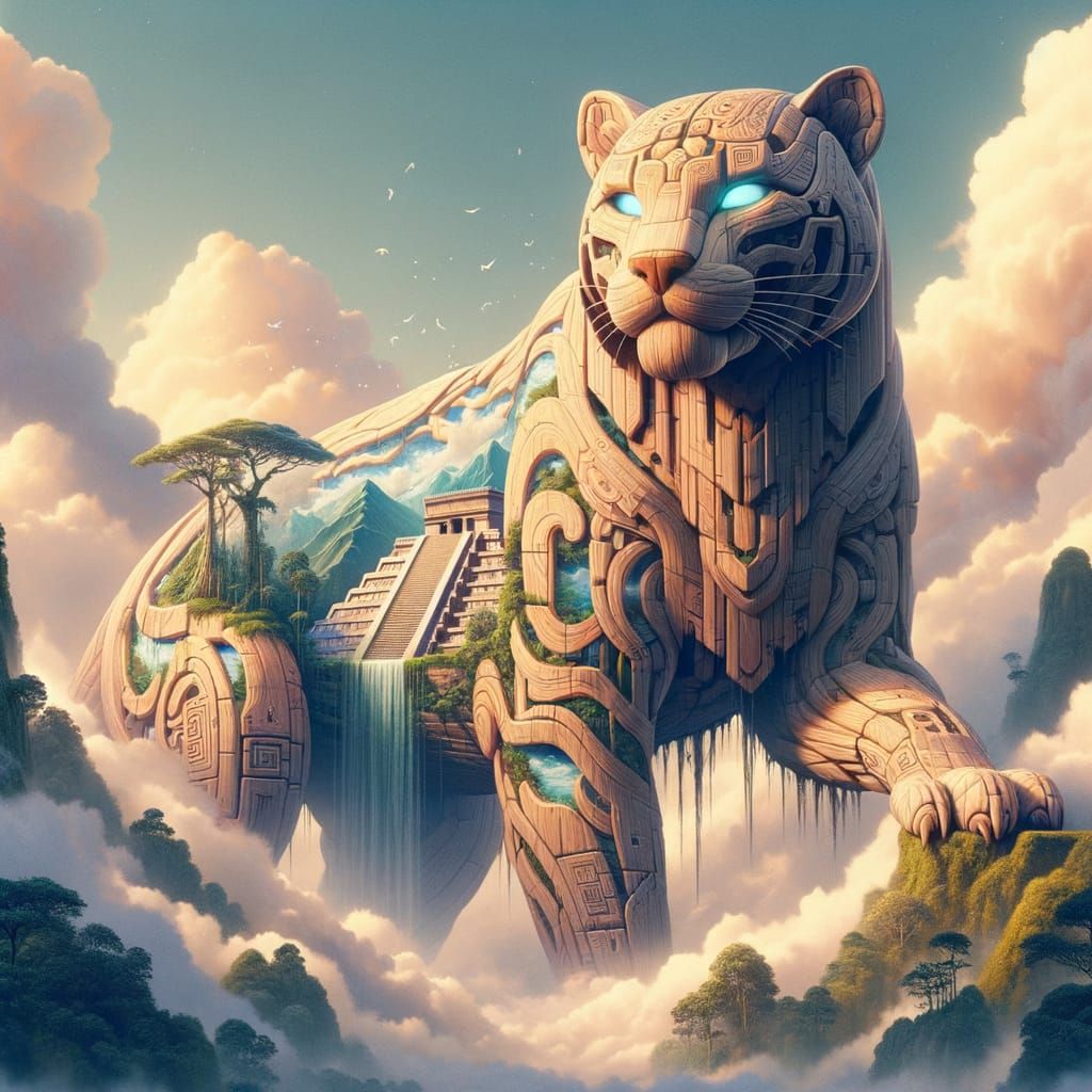 Surreal Animated Dream of Colossal Jaguar with Jungle Scene