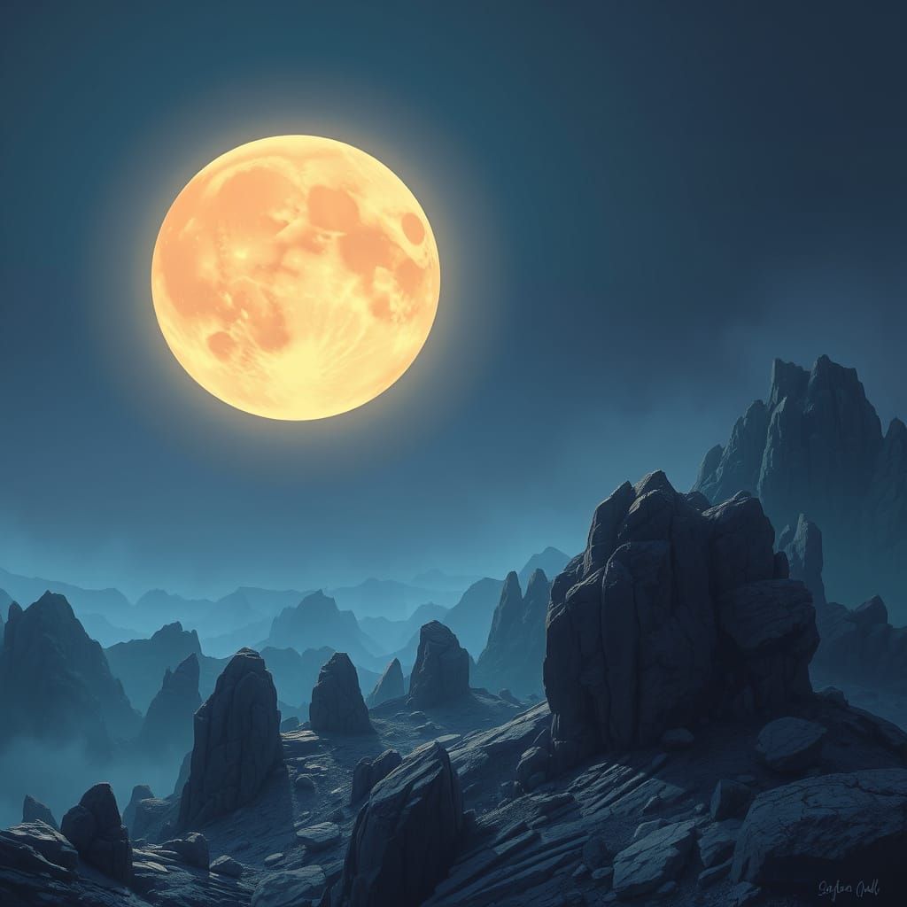 Ethereal Lunar Landscape in Digital Painting Style