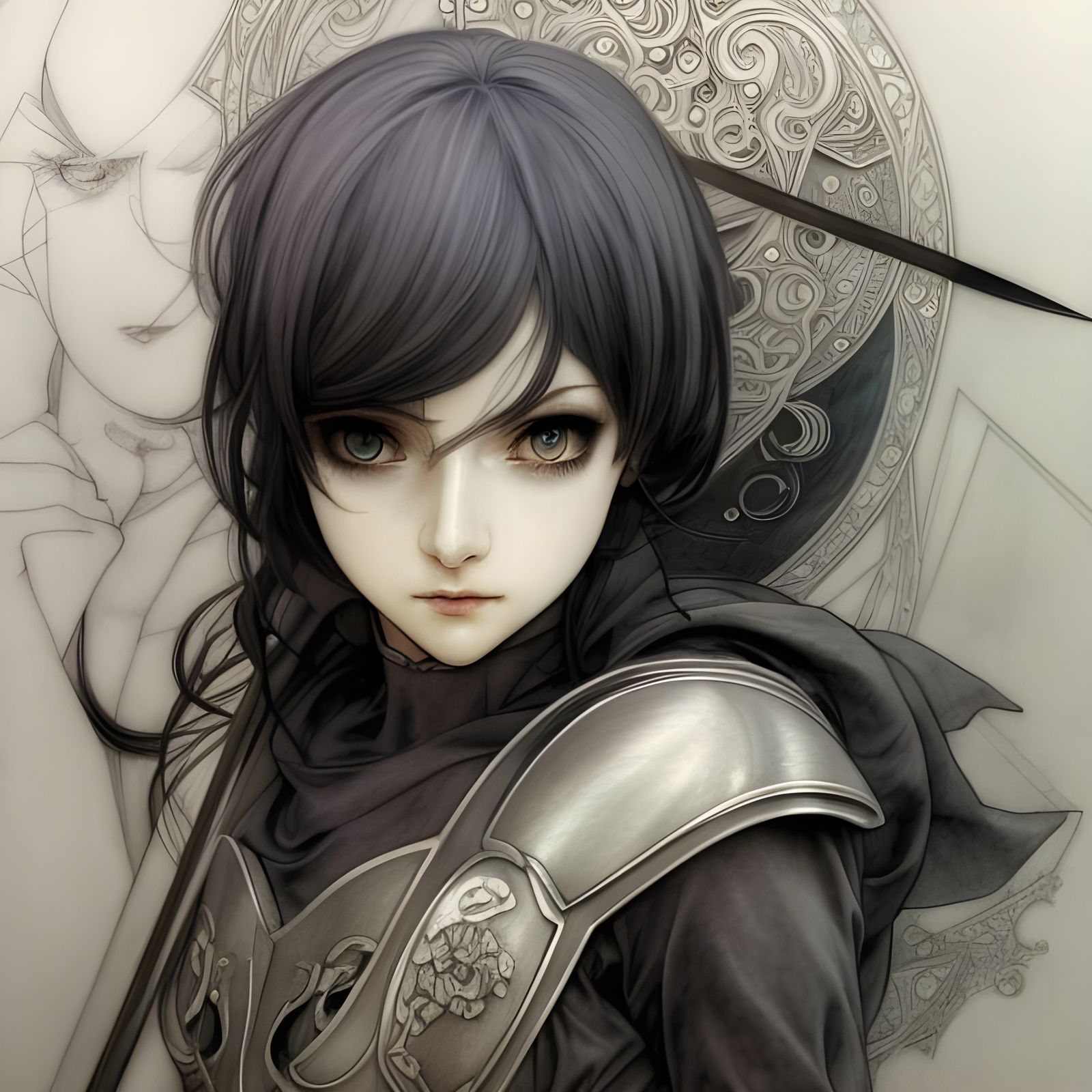 Detailed Charcoal Drawing of Byleth from Fire Emblem