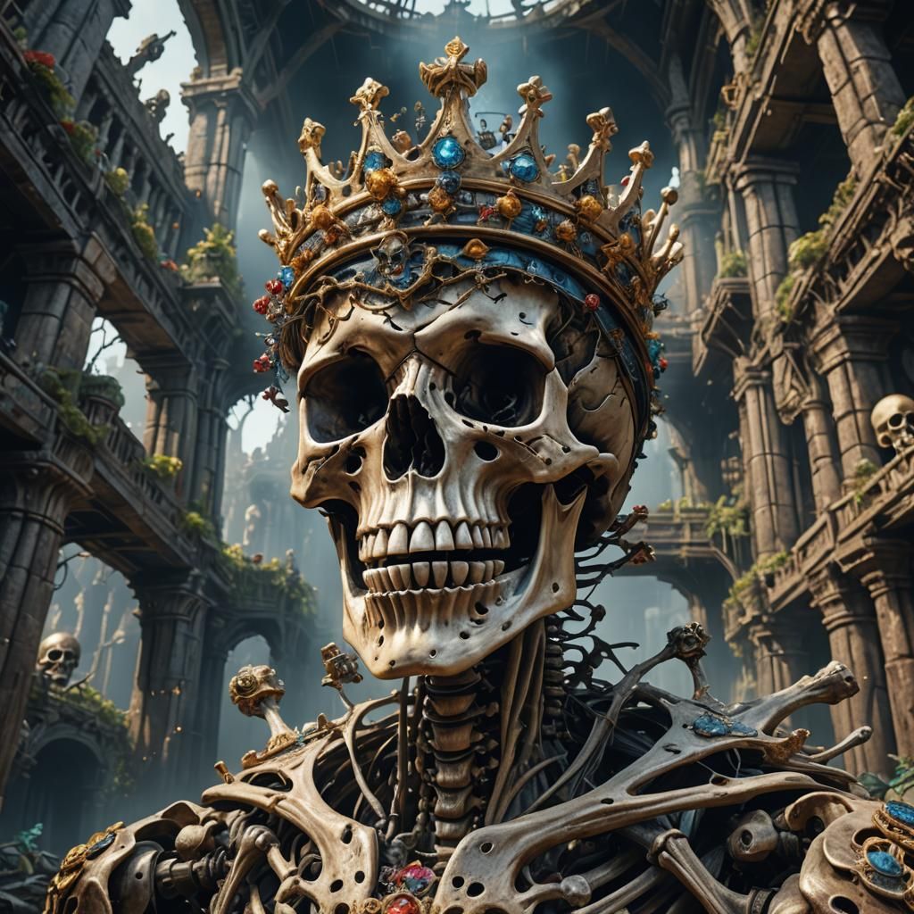 Massive Crowned Skeleton in Detailed Matte Painting