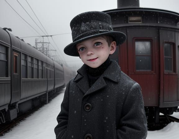 Creepy Child by Vintage Train in Surreal Snowy Landscape