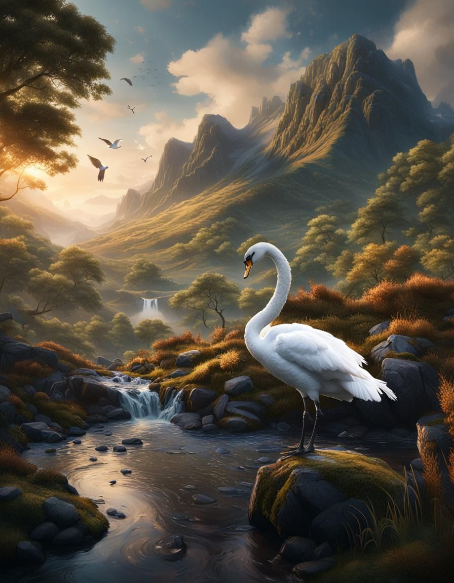 Fantastical Swan in Glen Coe: Detailed Matte Painting