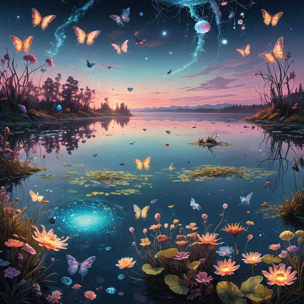 Bioluminescent Alien Landscape in Cosmic Surrealism