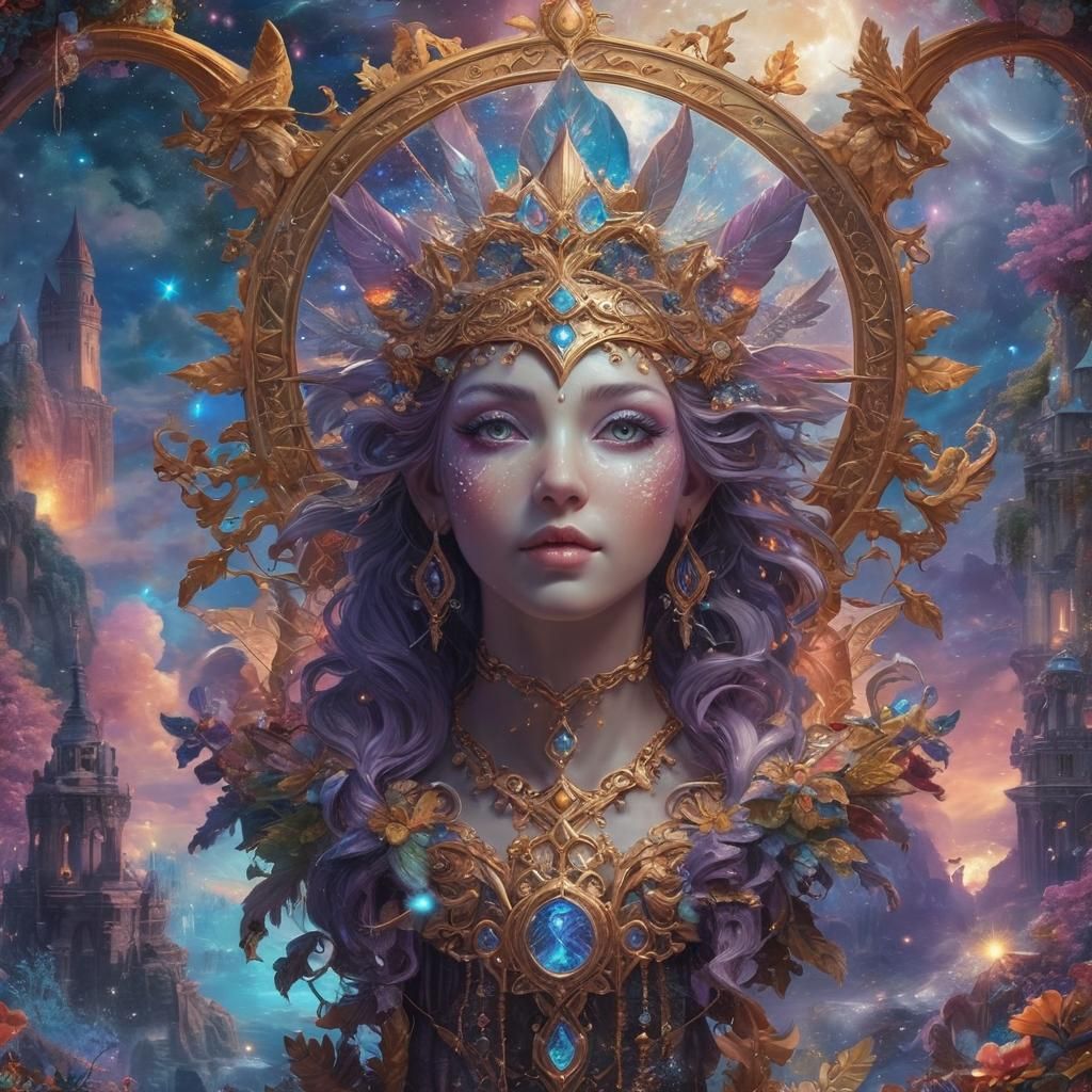 Mythical Realms: Holographic Astral Cosmic Illustration