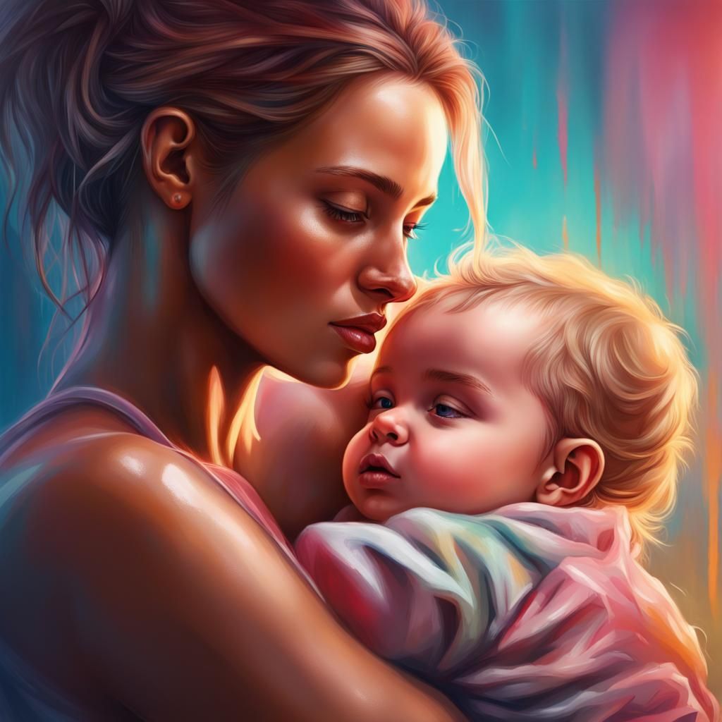 Alluring Mother and Child: Hyperrealistic Concept Art