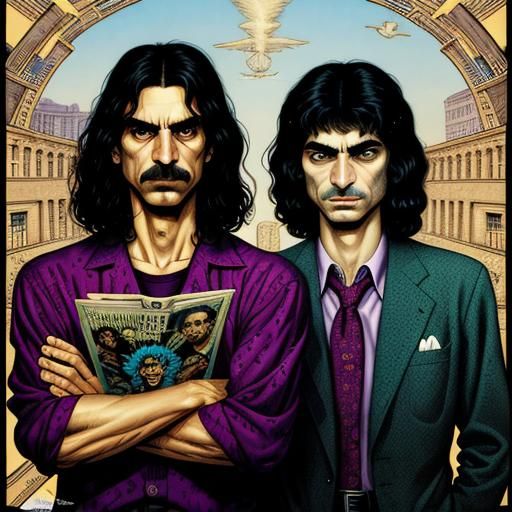 Zappa and Kafka in Comic Book Art Style