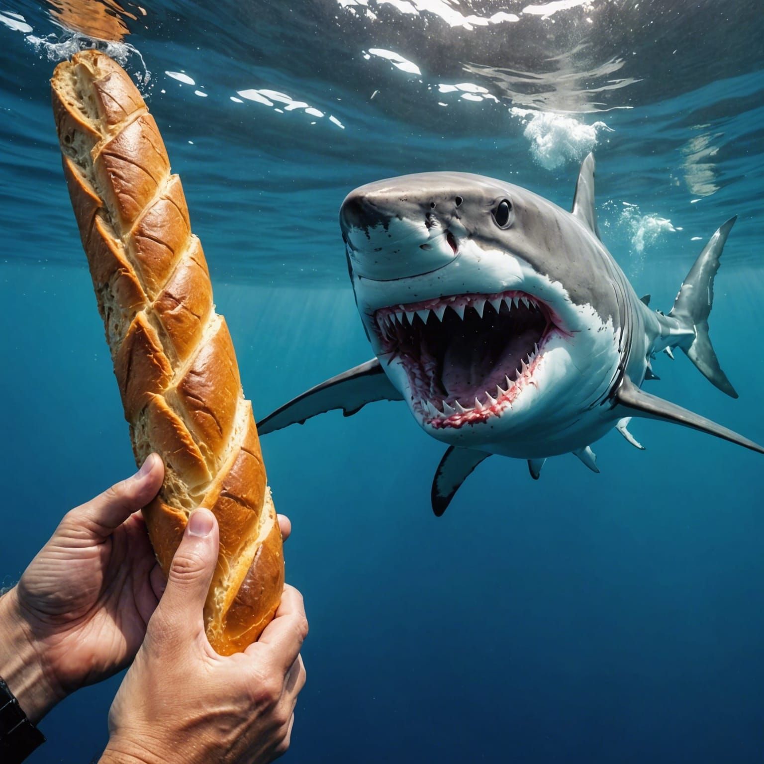 Great White Shark Bites Baguette Underwater: GoPro View