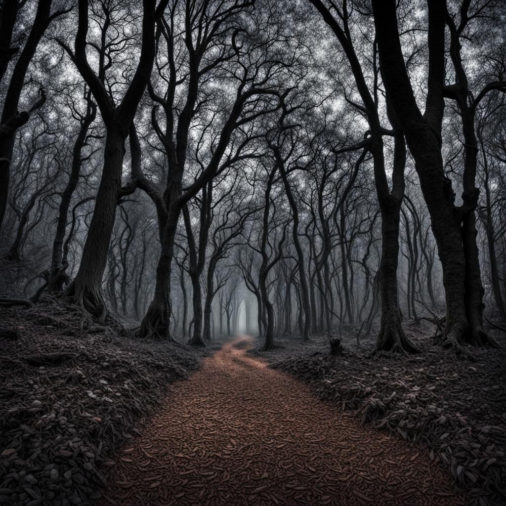 Atmospheric Forest Scene in Hyperrealistic Style