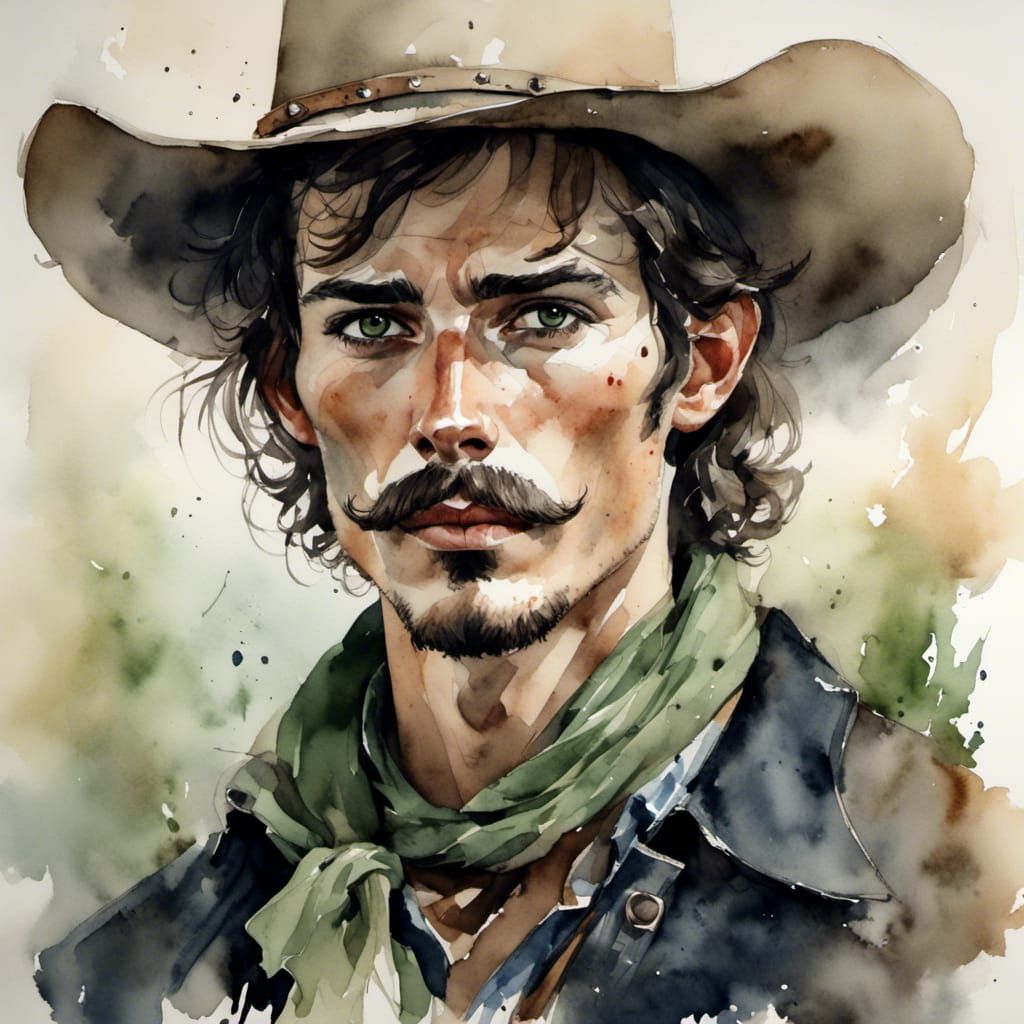 Watercolour Portrait of a Young Cowboy
