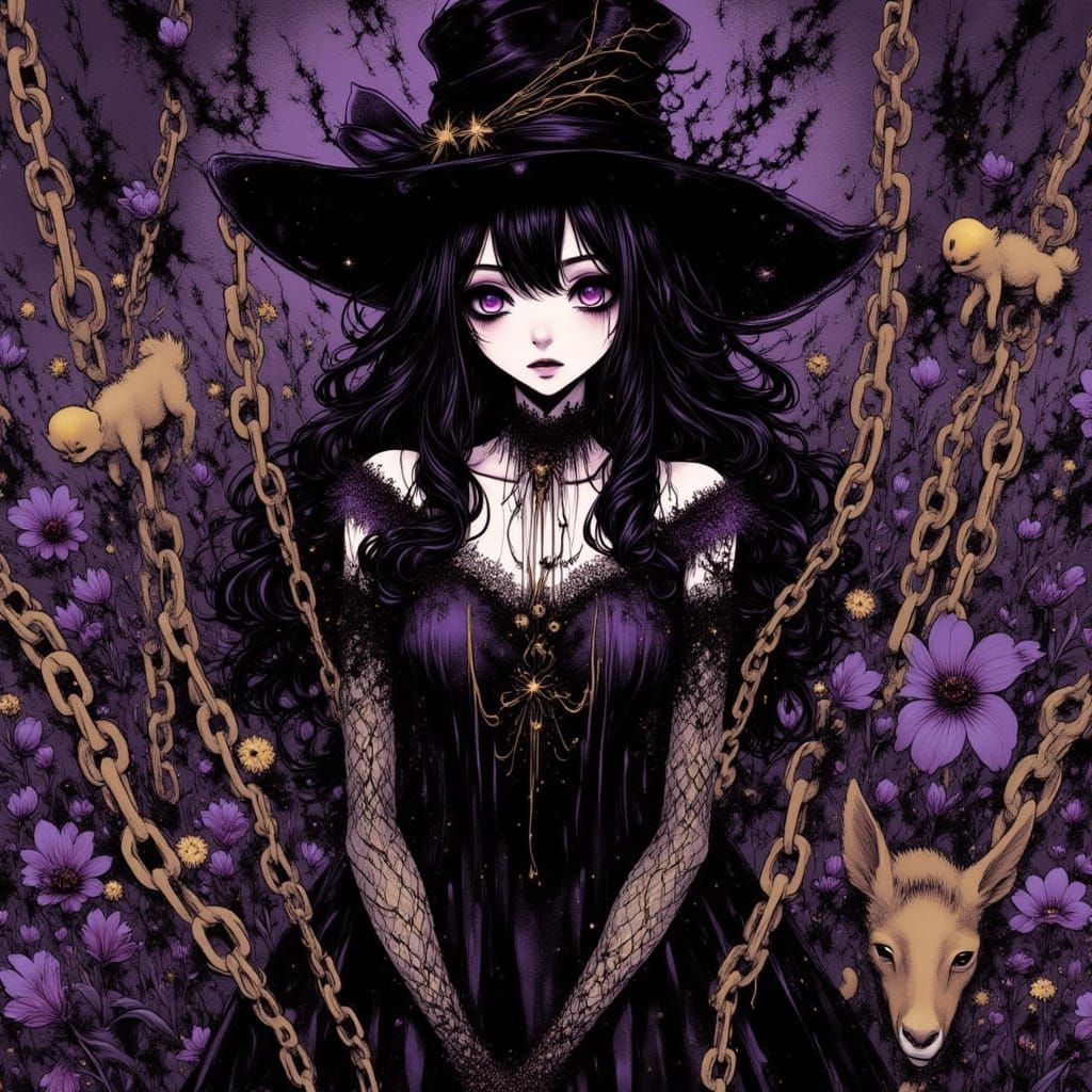 Gothic Woman in Dark Anime Style with Neon Accents