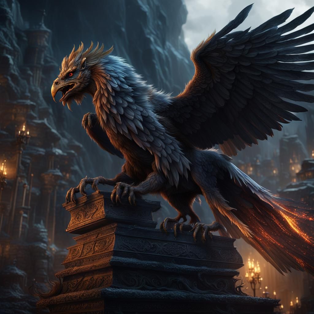 Detailed Dark Griffin Fantasy Concept Art