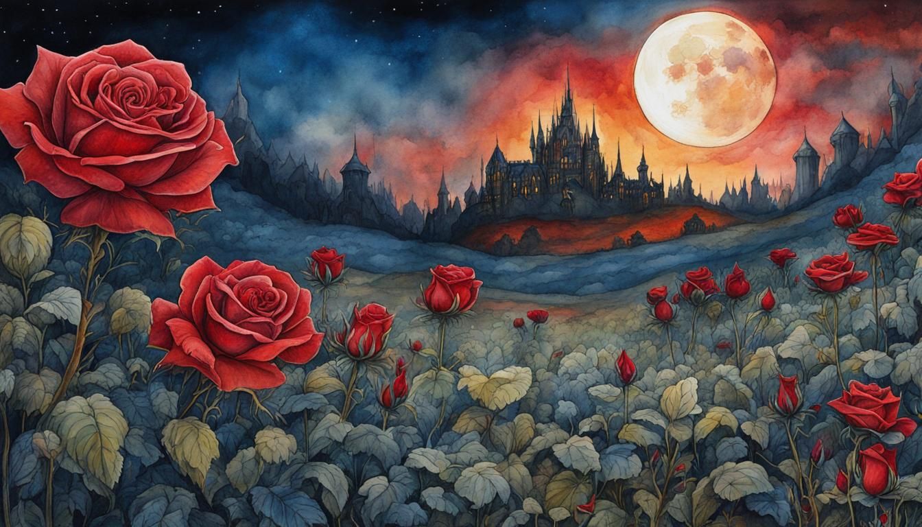Rose Fields by Moonlight: Storybook Illustration