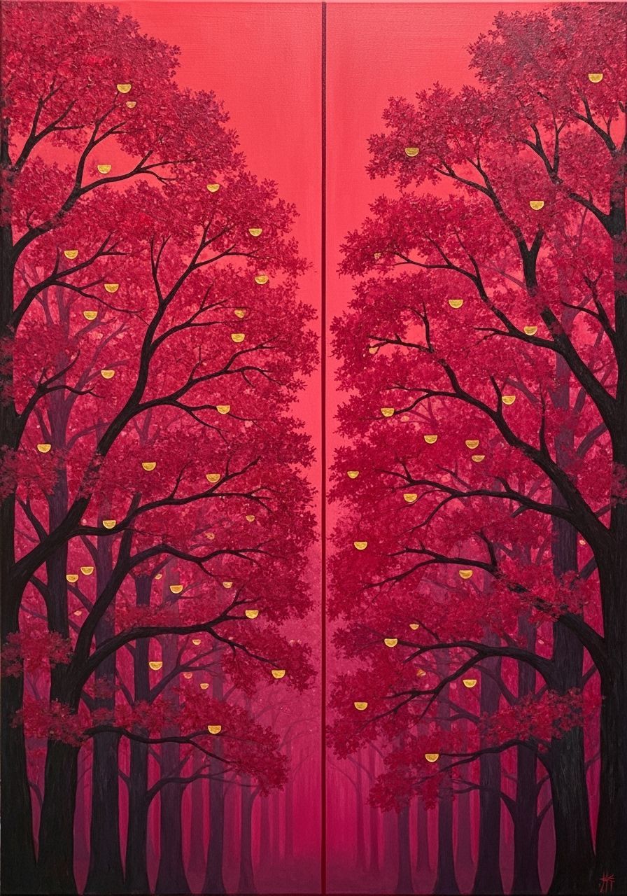 Abstract Crimson Lines in Oil Painting Style