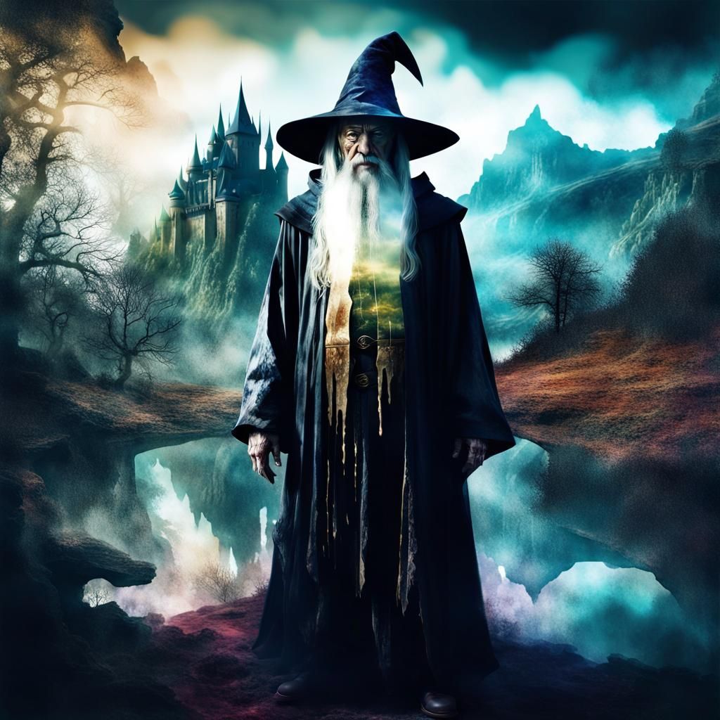 Double Exposure Wizard in Fantasy Kingdom