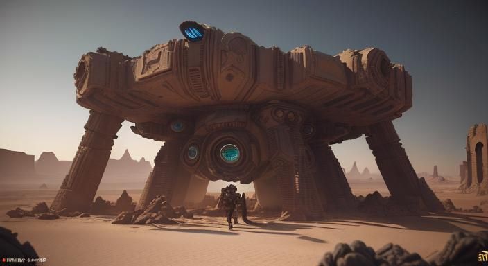 Desert Planet Ruins at Dusk in Cyberpunk Style