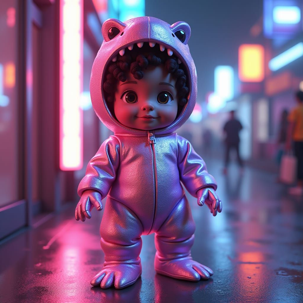 Toddler in Dinosaur Costume: 3D Anime Art