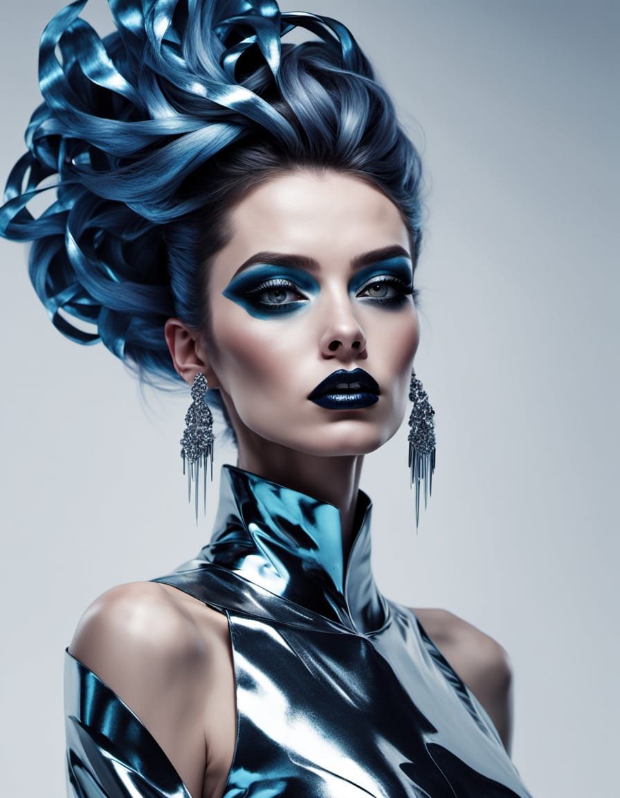 Liquid Mercury Gown: A Surreal Cartoon Fashion Image