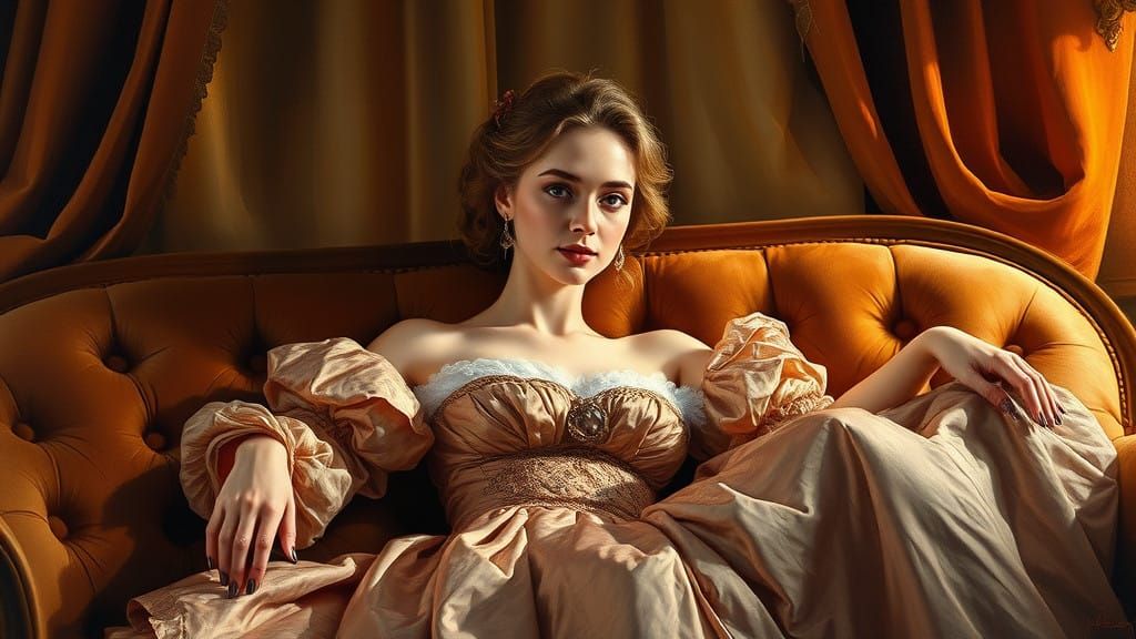 Elegant Woman in 19th-Century Luxury, Inspired by Impression...