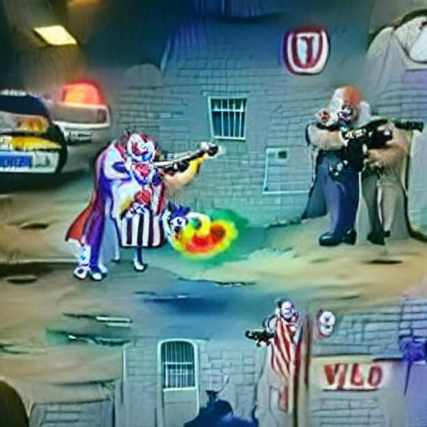 Evil Clown Shooting Cop with Pistol