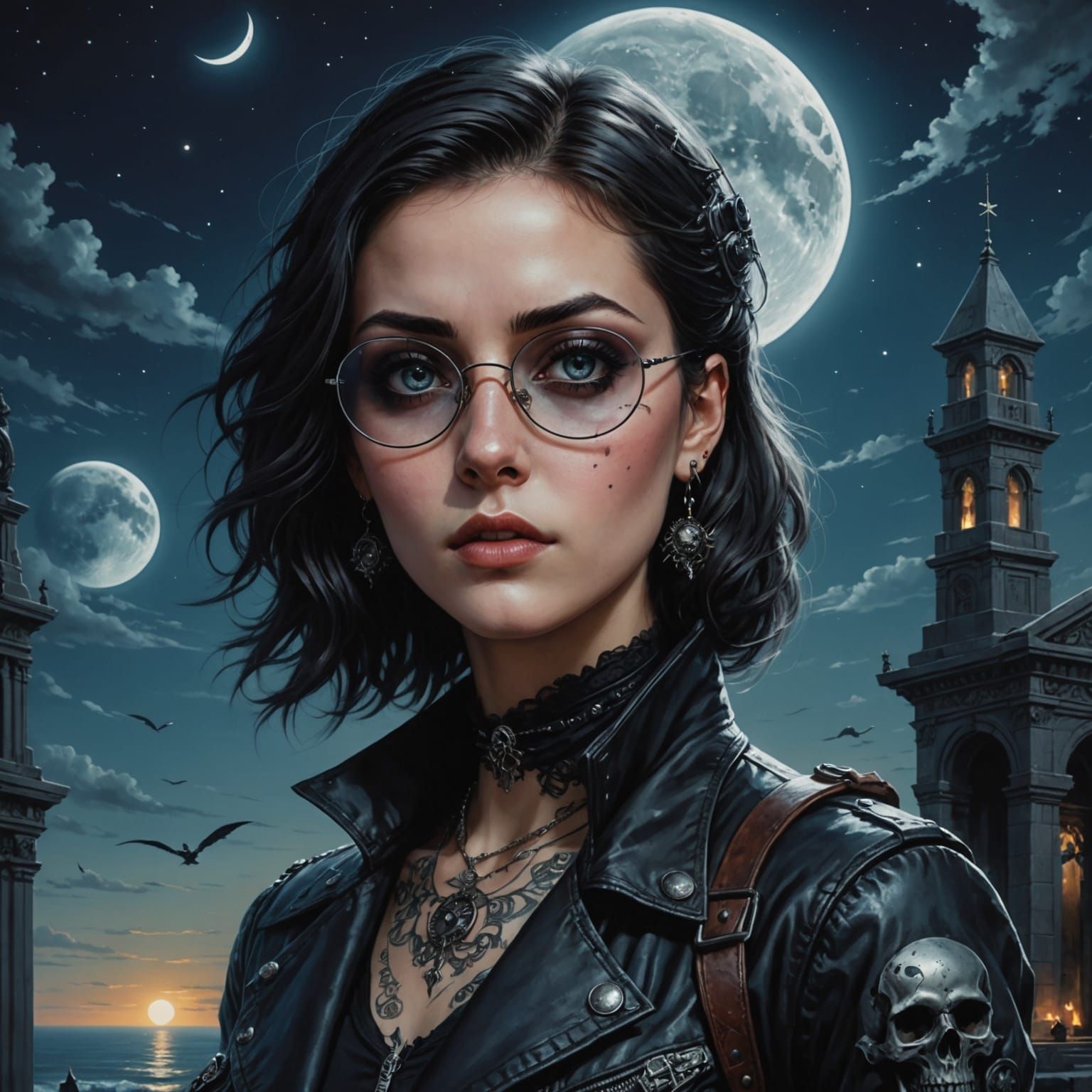 Surreal Gothic Goddess Under the Moonlit Sea