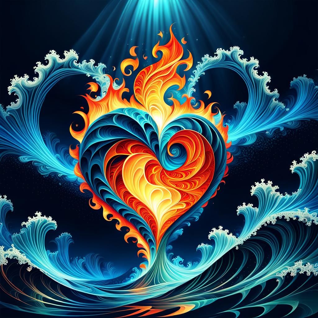 Ocean Heart Ablaze: Abstract Fractal Design