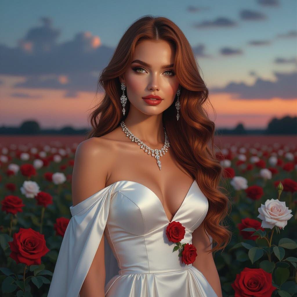 Polish Woman in Roses, Hyperrealistic Fantasy Art
