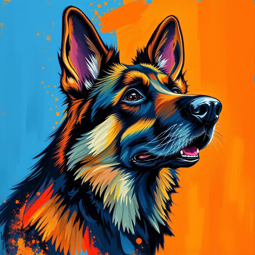 Vibrant German Shepherd in Expressive Abstract Style