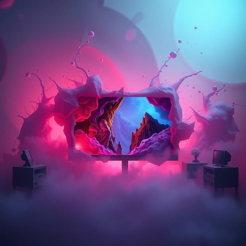 Deeply Nested Holographic Screens in Surreal Fantasy Landsca...