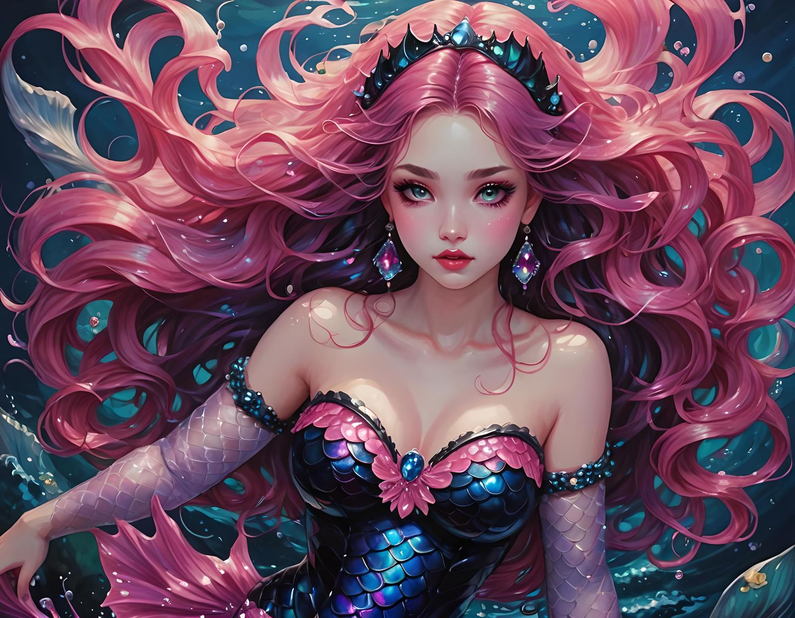 Anime Mermaid with Hot Pink Tail