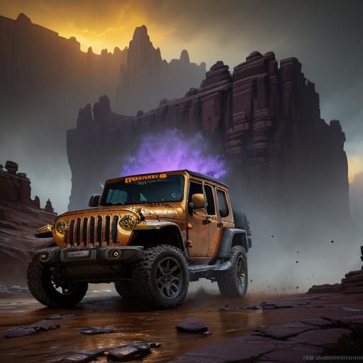 Old orange Jeep Canyonlands a masterpiece, 8k resolution, dark fantasy concept art, by Greg Rutkowski, dynamic lighting,...