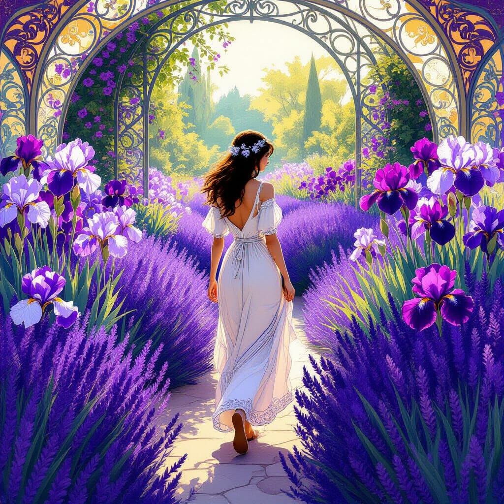 Woman in Purple Garden, Art Nouveau Style