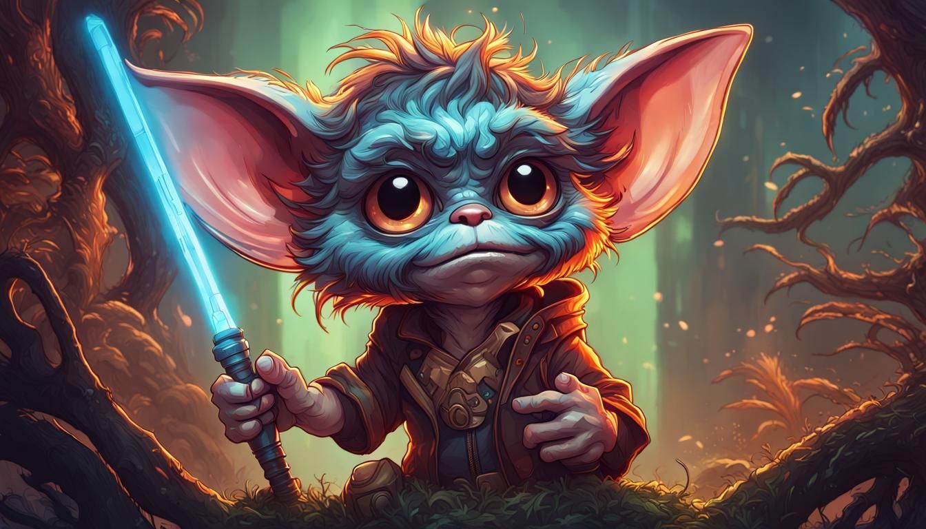 Cute Gremlin Portrait in Comic Book Art Style