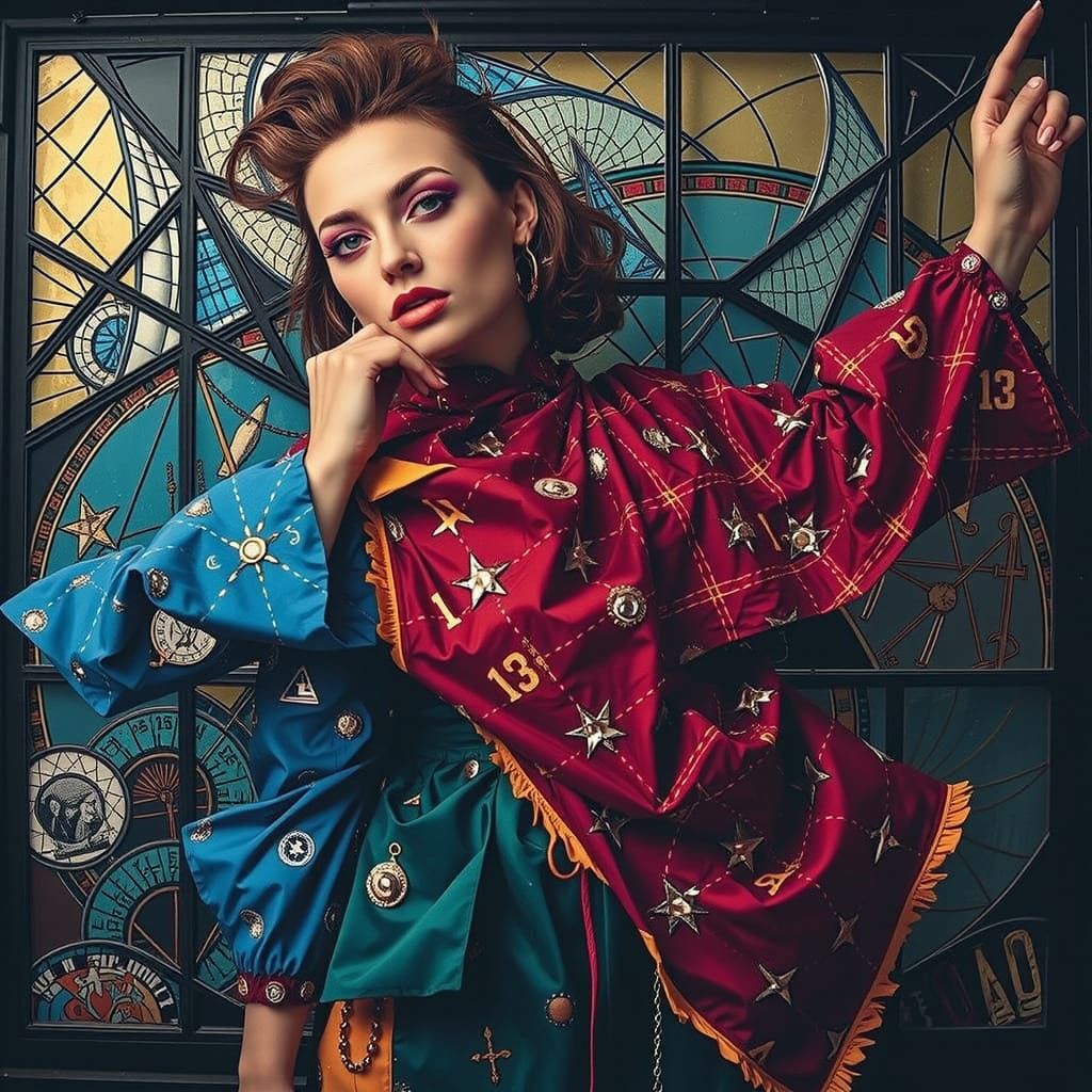 Eccentric Woman With Flamboyant Style And Geometric Projecti...