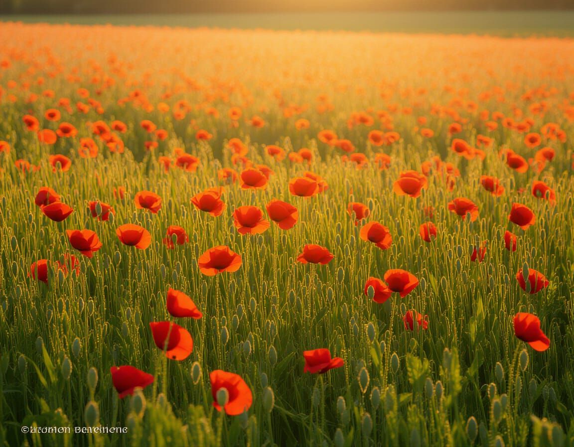 Poppy Fields Remembrance at Autumn Sunset