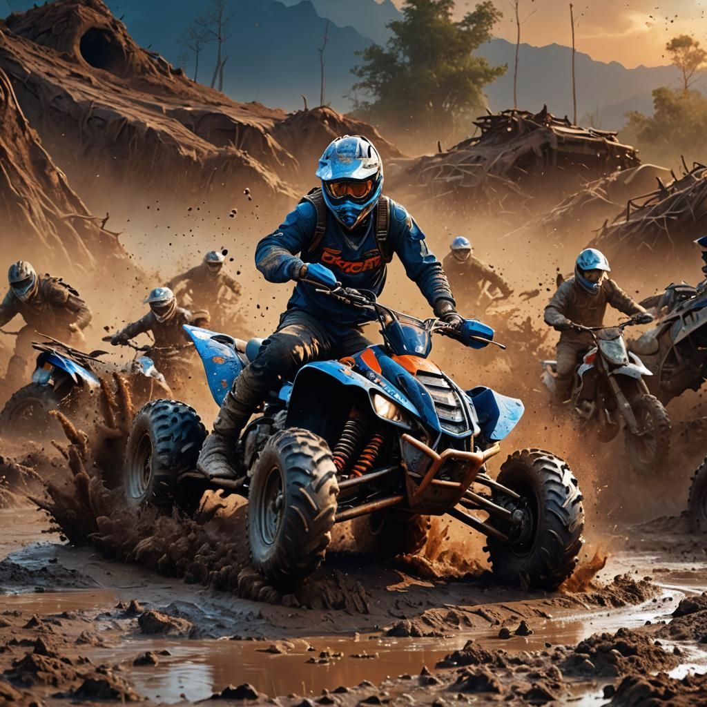 Hybrid Quad Dirt Bike Speeds Through Mud