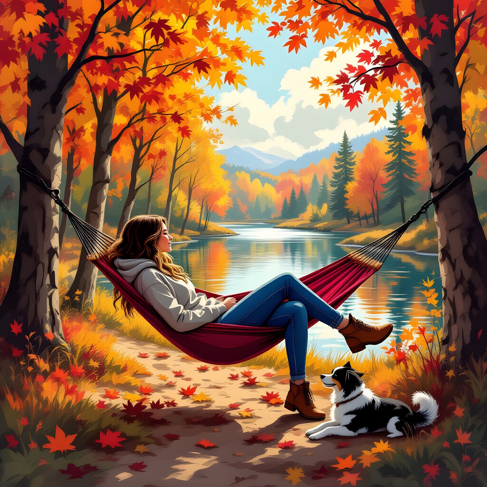 Autumnal Woman Relaxing in Hammock