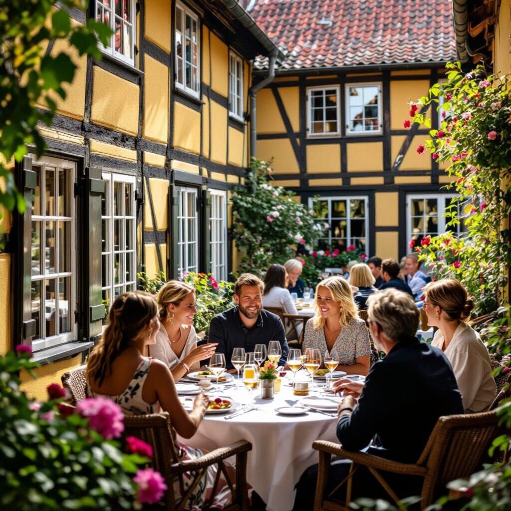 Courtyard Scene at Skrøbelev Gods in Photojournalistic Style