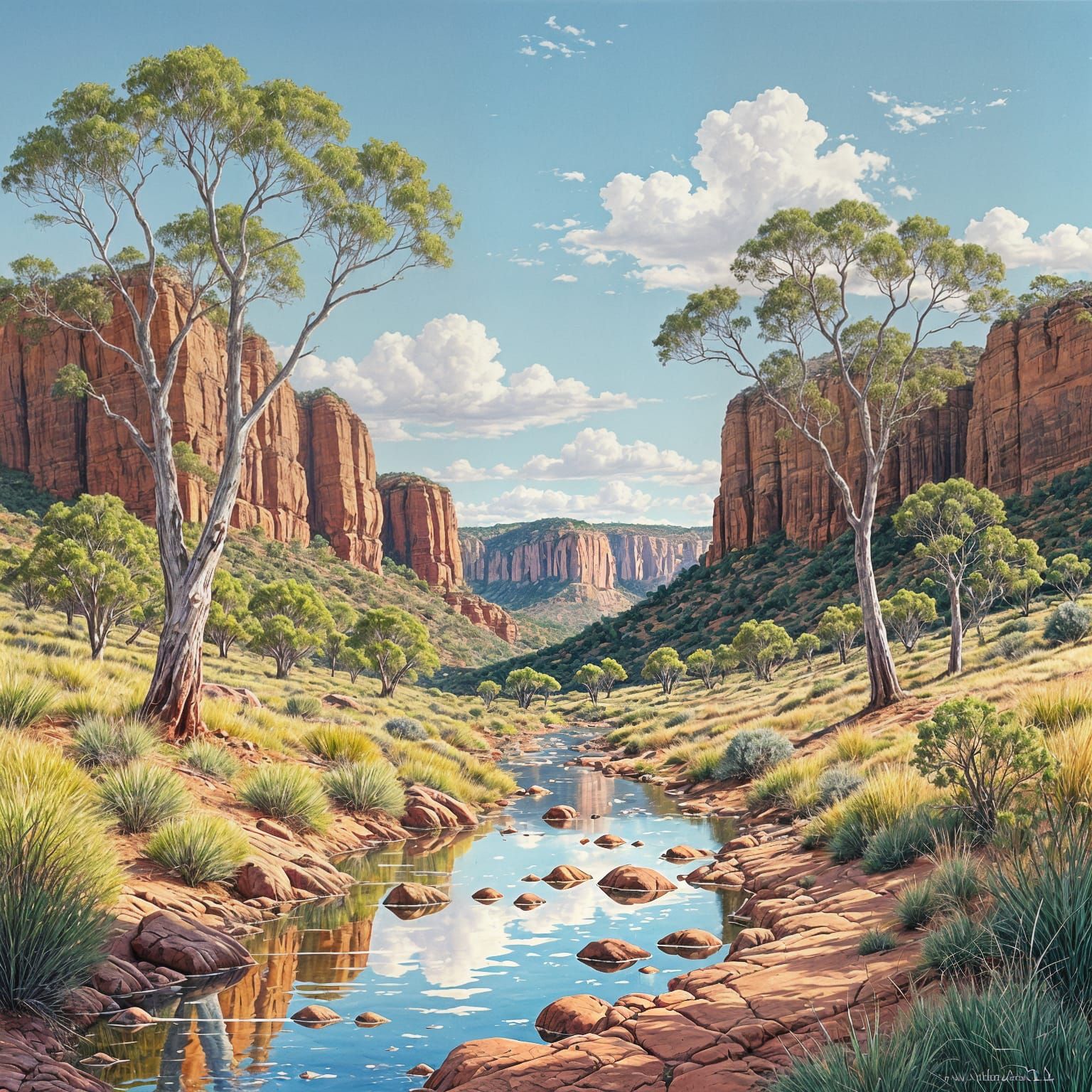 Central Australian Landscape Painting in Albert Namatjira St...