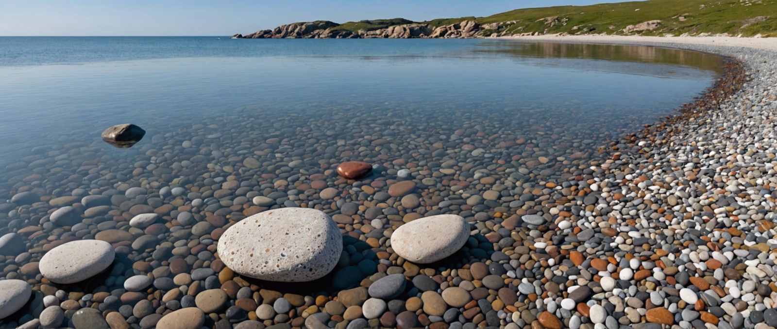 Tranquil Coastal Scene with Stones and Blue Sky