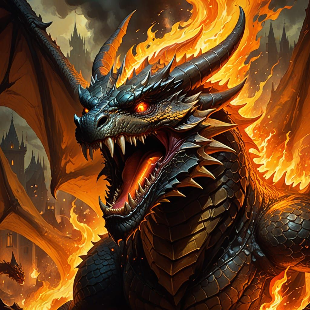 Dragon's Fiery Gaze in Vibrant, Golden Light