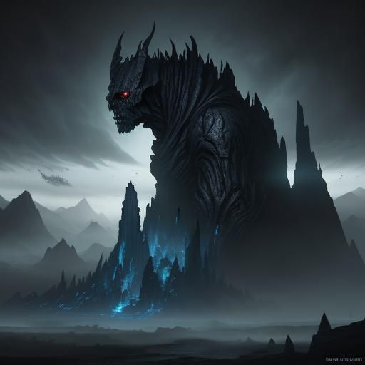 Towering Bedrock Creature in Dark Fantasy Style