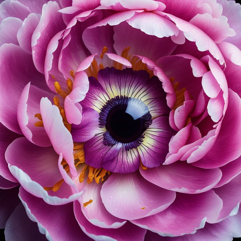 Surreal Pink Peony Flower Blooms with Realistic Eye
