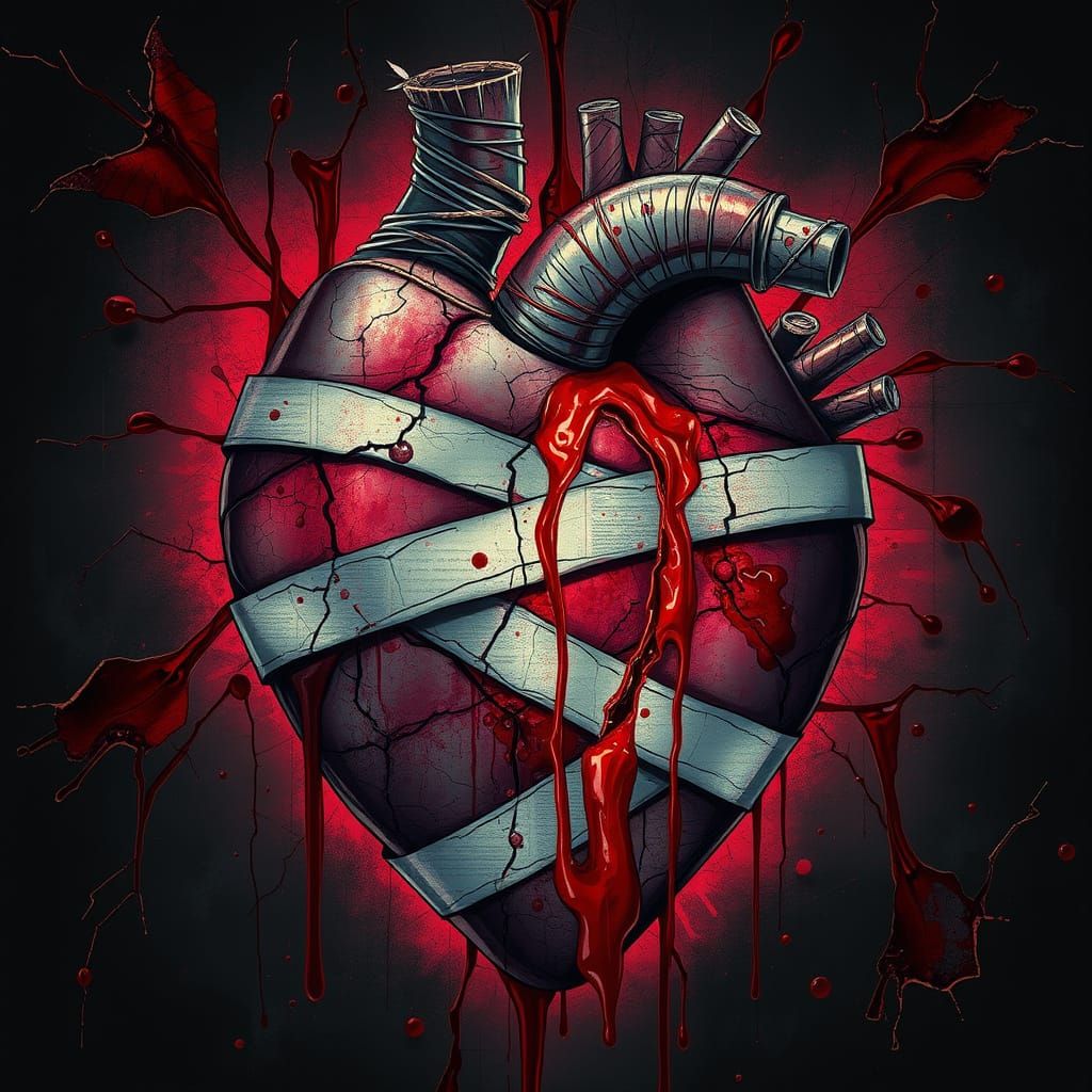 Bandaged Broken Heart in Dramatic Lighting
